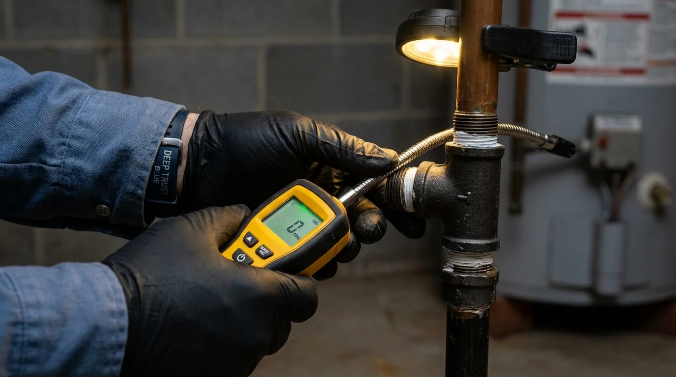 Gas leak detection with electronic sniffer by Johns Plumbing LLC in Lowell