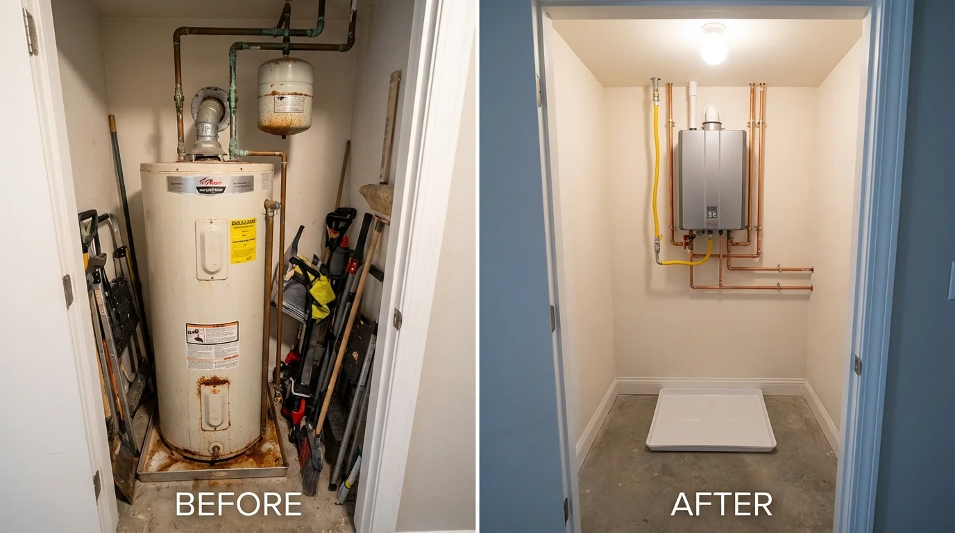 Tank water heater versus wall-mounted tankless unit comparison for Lowell, NC homeowners
